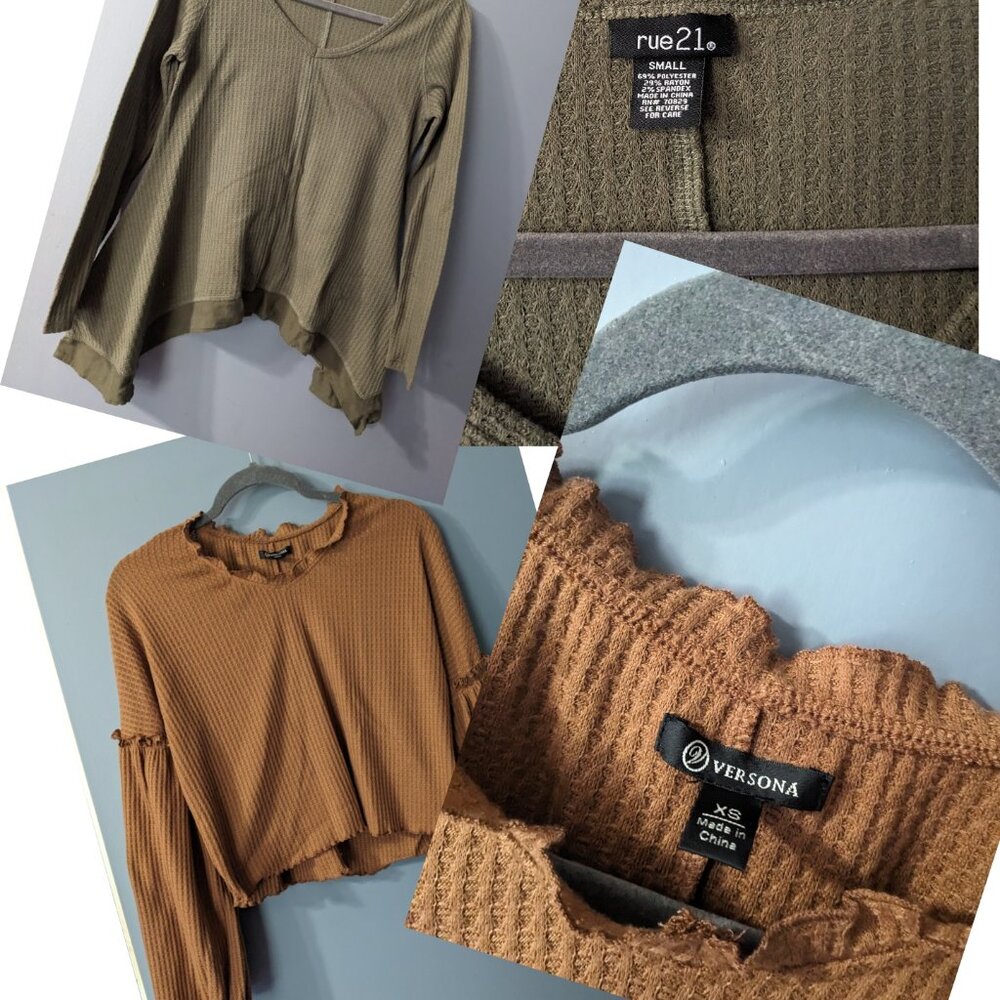 Lot of 6 junior long sleeve fall winter shirts sweaters Rue 21 Versona AE